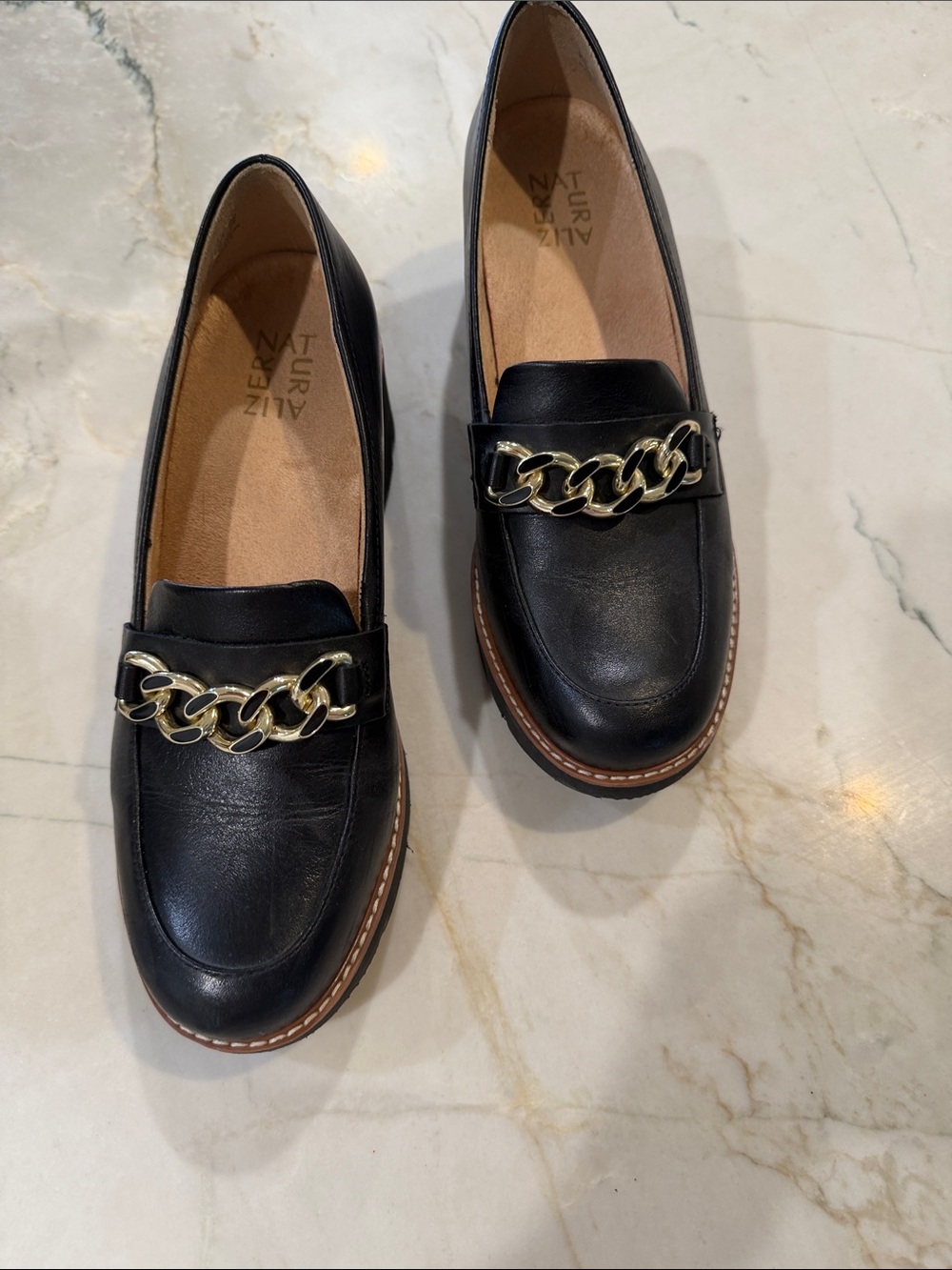 Naturalizer Black Leather Chain-Trim Loafers